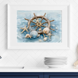 Nautical Helm Coastal Wall Art Print | Wall Poster ポスター