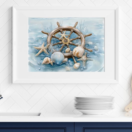 Nautical Helm Coastal Wall Art Print | Wall Poster ポスター