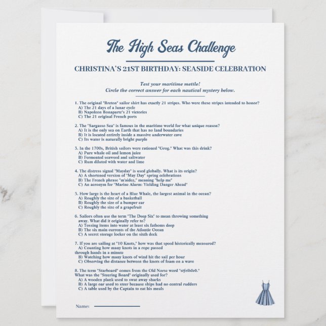 Nautical High Seas Challenge Birthday Game (正面)