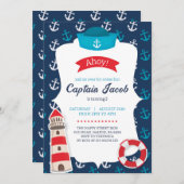 Nautical Invitation for Birthday Party Ahoy! Blue 招待状 (正面/裏面)