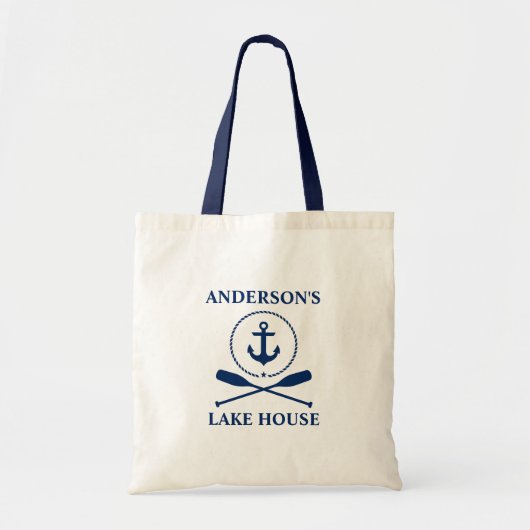 Nautical Lake House Blue Anchor Rope Oars トートバッグ (正面)