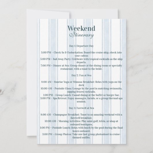 Nautical Lake Weekend Bachelorette Itinerary 招待状 (裏面)
