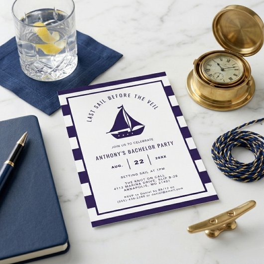 Nautical Last Sail Before the Veil Bachelor Party 招待状