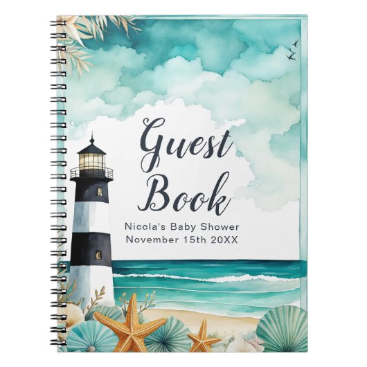 Nautical Lighthouse Baby Shower Guest Book ノートブック (正面)