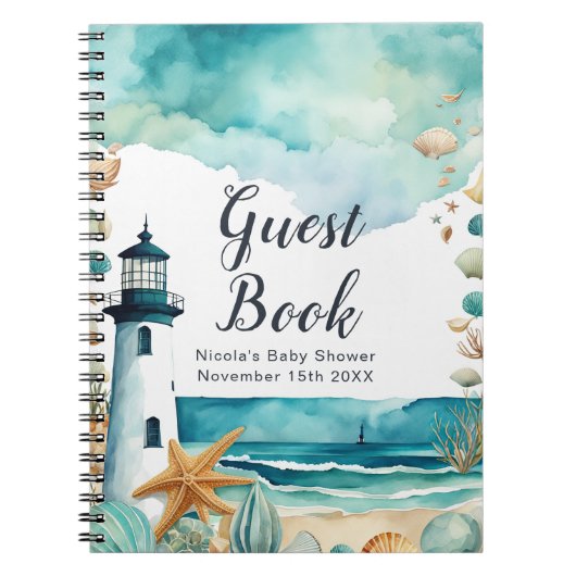 Nautical Lighthouse Baby Shower Guest Book ノートブック (正面)