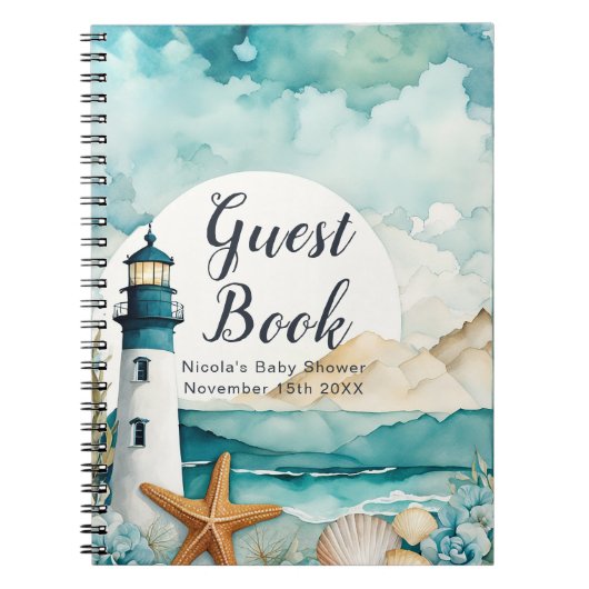 Nautical Lighthouse Baby Shower Guest Book ノートブック (正面)