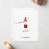 Nautical Lighthouse Beach Happy Birthday Balloon ノートカード (正面/裏面インサイチュ)