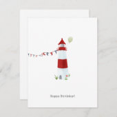 Nautical Lighthouse Beach Happy Birthday Balloon ノートカード (正面/裏面)