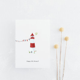 Nautical Lighthouse Beach Happy Birthday Balloon ポストカード