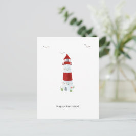 Nautical Lighthouse Beach Happy Birthday Seagulls ポストカード