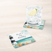 Nautical Lighthouse Birthday スクエアペーパーコースター (インサイチュ)