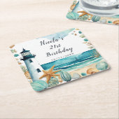 Nautical Lighthouse Birthday スクエアペーパーコースター (アングル)