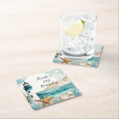 Nautical Lighthouse Birthday スクエアペーパーコースター (インサイチュ)