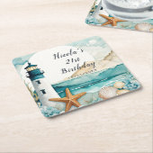 Nautical Lighthouse Birthday スクエアペーパーコースター (アングル)