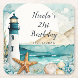 Nautical Lighthouse Birthday スクエアペーパーコースター