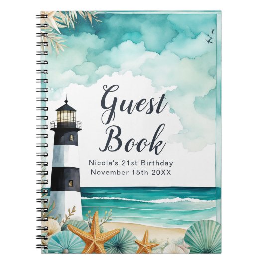 Nautical Lighthouse Birthday Party Guest Book ノートブック (正面)