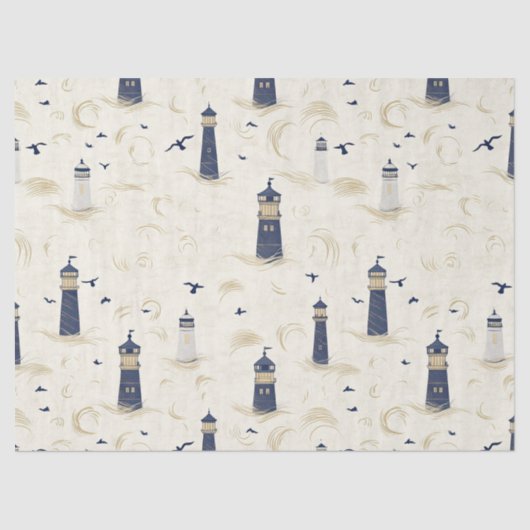 Nautical Lighthouse Coastal Blue Pattern (2) 薄葉紙 (正面)