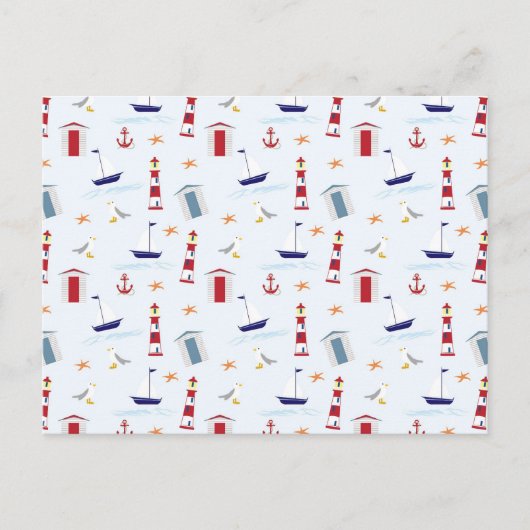 Nautical Lighthouse Pattern 1st Birthday Party ポストカード (正面)