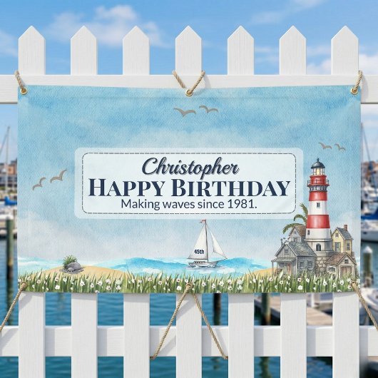 Nautical Lighthouse Vintage Birthday Banner 横断幕