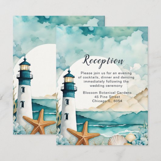 Nautical Lighthouse Wedding Reception エンクロージャーカード (正面/裏面)