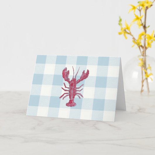Nautical Lobster Blue Gingham Pattern カード (黄色い花)