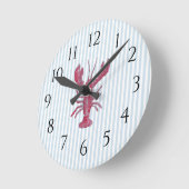 Nautical Lobster Blue Stripe Rustic Decor ラウンド壁時計 (傾斜)