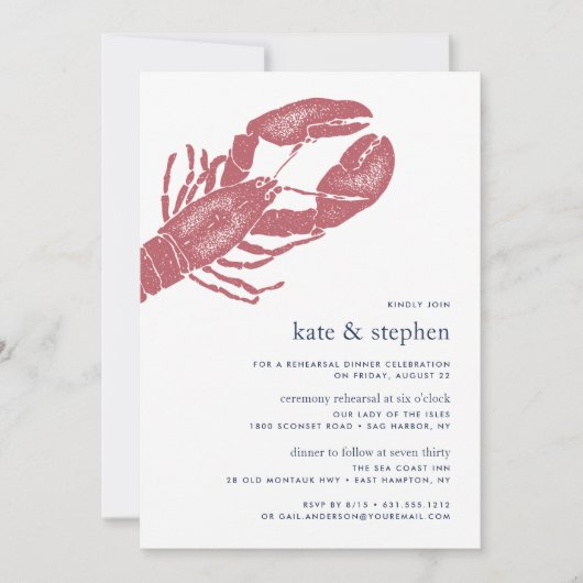 Nautical Lobster Ceremony Rehearsal Dinner Invite 招待状 (正面)