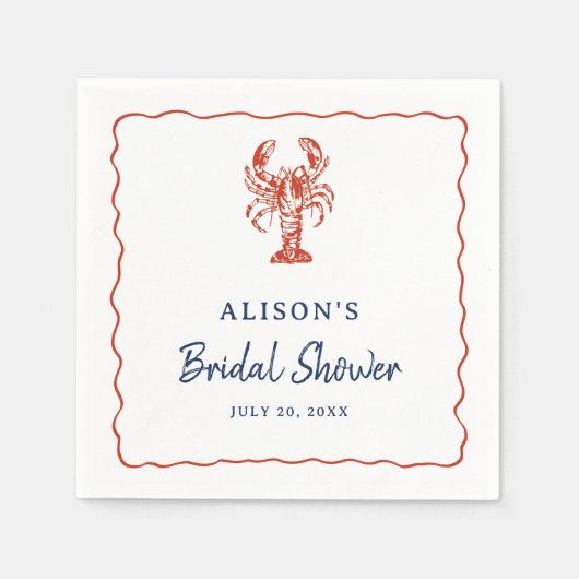 Nautical Lobster Coastal Bridal Shower  スタンダードカクテルナプキン (正面)