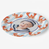 Nautical Lobster Kids Birthday Photo ペーパープレート (アングル)