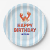 Nautical Lobster Kids Happy Birthday ペーパープレート (正面)