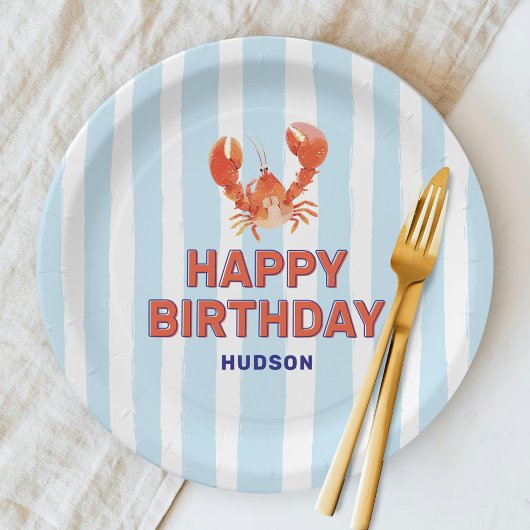 Nautical Lobster Kids Happy Birthday ペーパープレート
