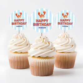 Nautical Lobster Kids Happy Birthday ラウンドシール