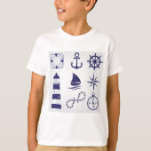 Nautical Marine Elements Navy Blue Coastal Icons Tシャツ (正面)