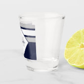 Nautical Modern Navy Blue Gray Stripes Monogram ショットグラス (右)