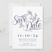 Nautical Modern White and Blue Save the Date 招待状 (正面)