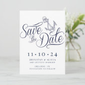 Nautical Modern White and Blue Save the Date 招待状 (スタンド正面)