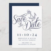 Nautical Modern White and Blue Save the Date 招待状 (正面/裏面)