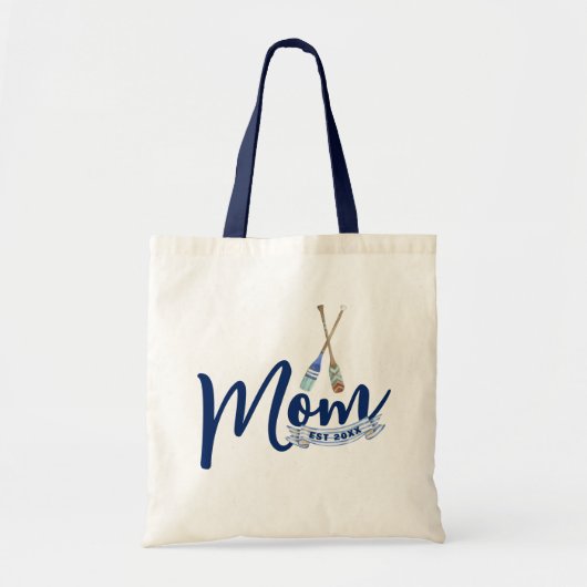 Nautical Mom Established Navy Blue Script Tote Bag トートバッグ (正面)