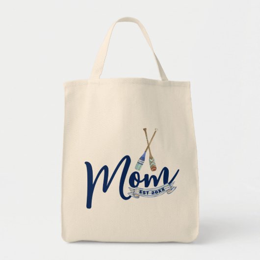 Nautical Mom Established Navy Blue Script Tote Bag トートバッグ (正面)