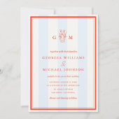 Nautical Monogram Red Blue Lobster Coastal Wedding 招待状 (正面)