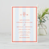 Nautical Monogram Red Blue Lobster Coastal Wedding 招待状 (スタンド正面)