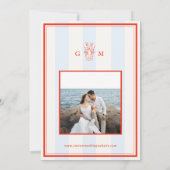 Nautical Monogram Red Blue Lobster Coastal Wedding 招待状 (裏面)