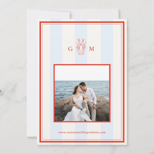 Nautical Monogram Red Blue Lobster Coastal Wedding 招待状 (裏面)