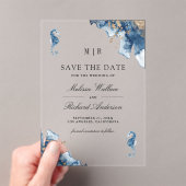 Nautical Monogram Seahorse Wedding Save the Date アクリル招待状 (インサイチュ (ポータブル))