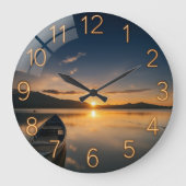 Nautical mountain lakehouse rustic nautical lake ラージ壁時計 (正面)