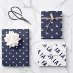 Nautical Navy and White Fa La La ラッピングペーパーシート<br><div class="desc">Perfectly simple and nautical wrapping paper sheet set that have anchors,  sailboats,  and Fa La La</div>