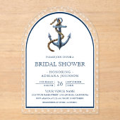 Nautical Navy Blue Anchor Arch Bridal Shower アクリル招待状 (正面)