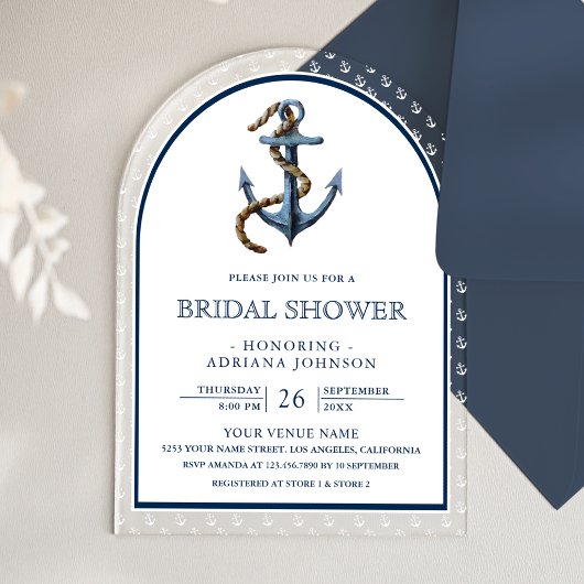 Nautical Navy Blue Anchor Arch Bridal Shower アクリル招待状
