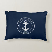 Nautical Navy Blue Anchor Boat Name Custom アクセントクッション (裏面)