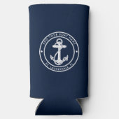 Nautical Navy Blue Anchor Boat Name Custom スリム缶クーラー (裏面)